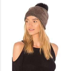 Metallic Hat with Fox Pom in Copper